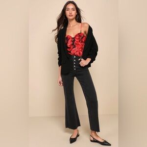 Lulus Perfect Energy Red Multi Floral Print Bustier Bodysuit nwt size medium